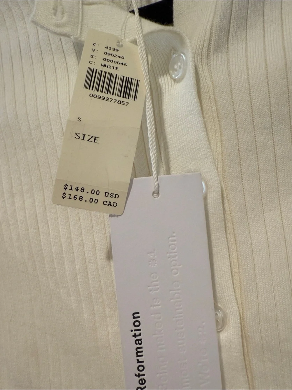 Reformation Cream Ribbed Button-Up Cardigan - Picture 4 of 9
